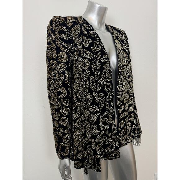 Vintage Glam Sequin Jacket Womens 8 Black Gold Glitter Staburst 80s Pat Richards - Picture 1 of 16